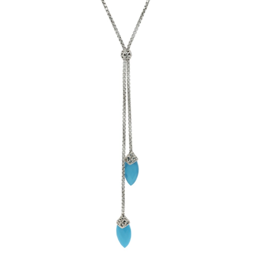 Charles Krypell Quartz Over Turquoise Marquise Lariat Necklace 20
